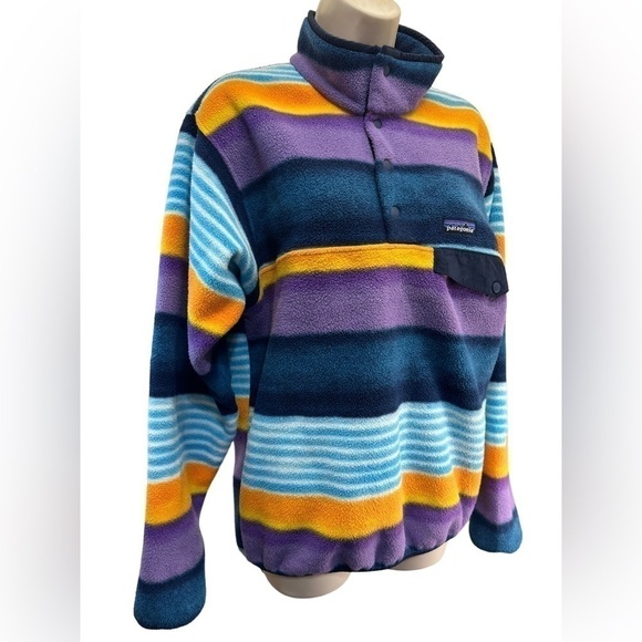 Patagonia sweater lightweight synchilla snap-t fleece-fitz stripe/navy blue - Picture 4 of 9
